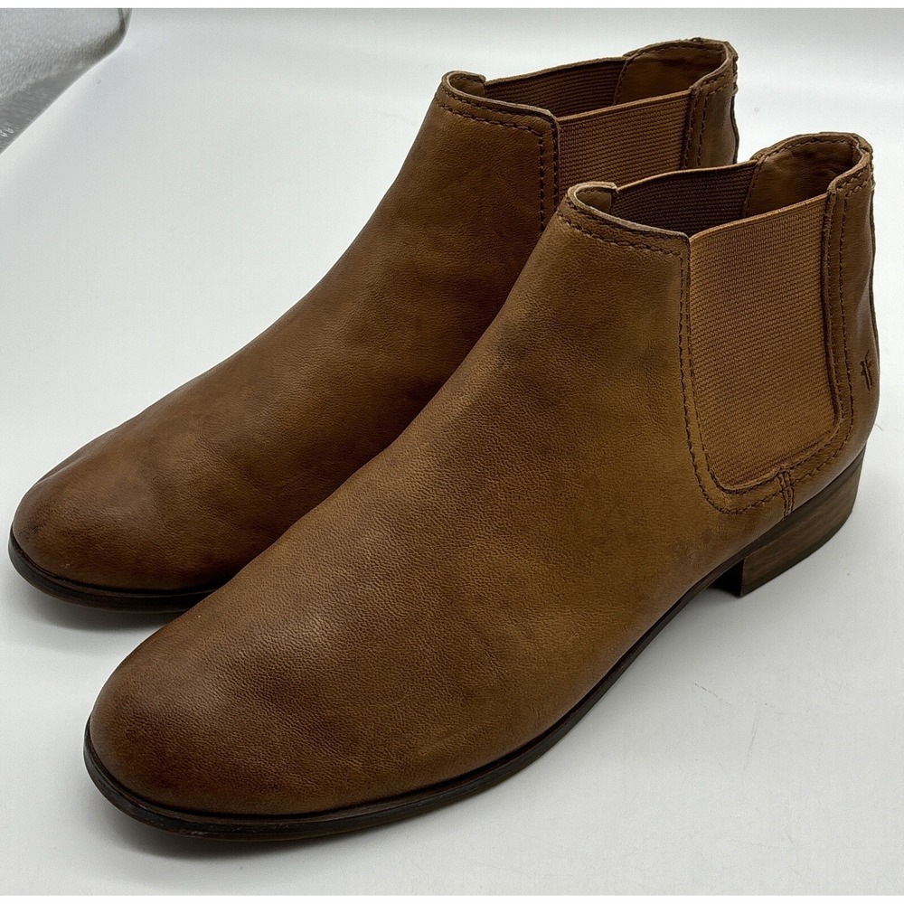 Frye Women's Mallory Leather Cognac Ankle Pull On Chelsea Boots Booties Size 7